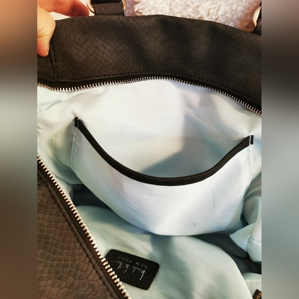 Nicole Miller Black Textured Shoulder Bag with Chain Accent - Picture 10 of 12